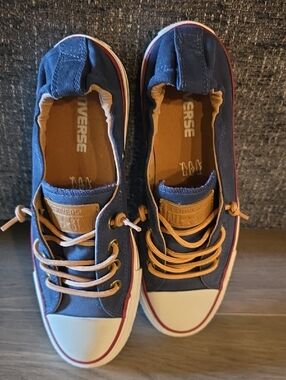 Converse Women's Navy Canvas Sneakers with Tan Laces